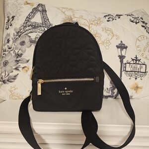 Kate Spade Black Quilted Backpack with Gold Details